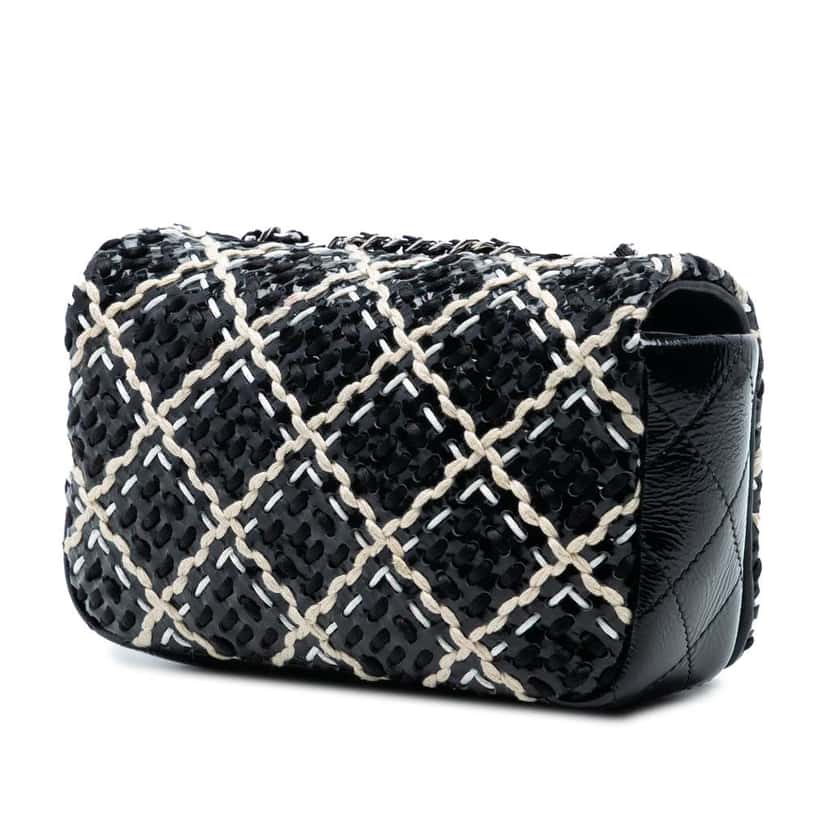 Chanel Mini CC Patent Woven Stitch Full Flap Black Leather Good condition - Back View