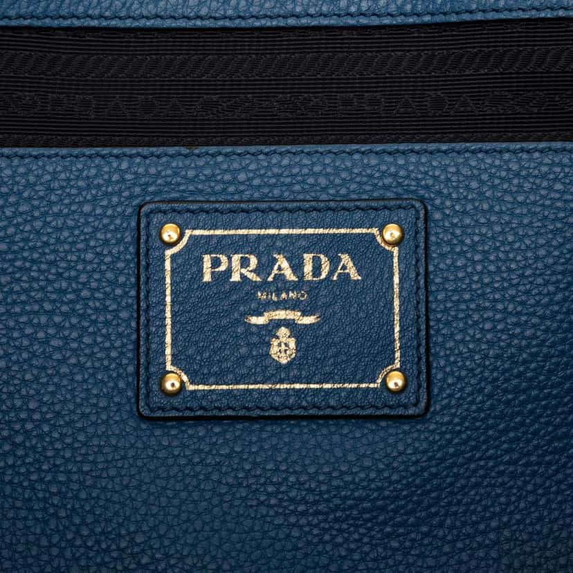 Prada Vitello Daino Open Convertible Tote Blue Leather Very good condition - Box View