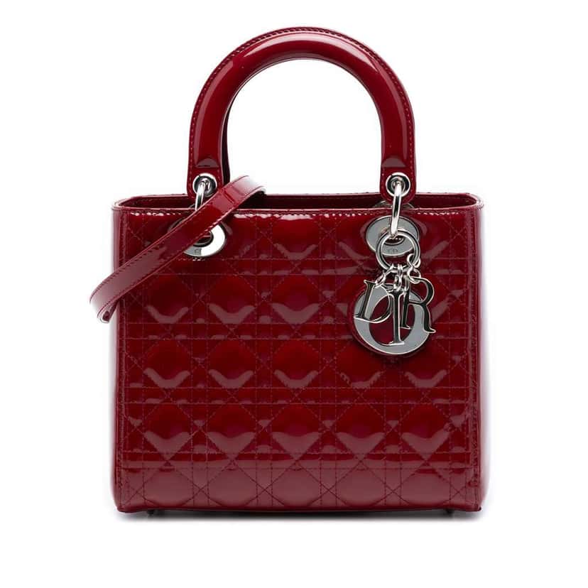 Dior Medium Patent Cannage Lady Dior Red Leather Good condition - Front View