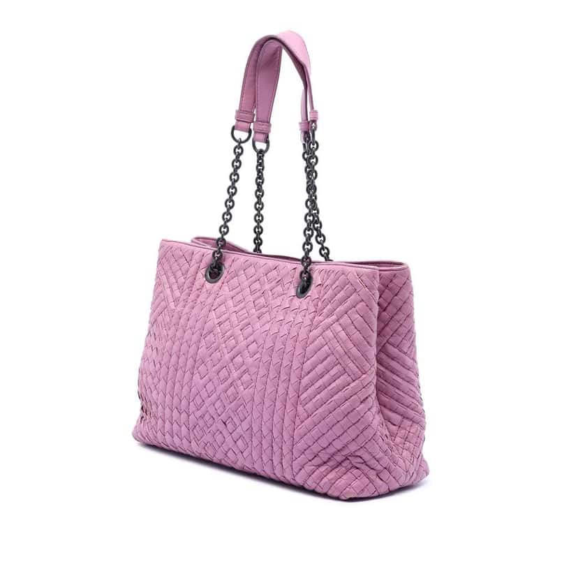 Bottega Veneta Medium Nappa Intrecciato Boutis Double Chain Tote Pink Leather Very good condition - Back View