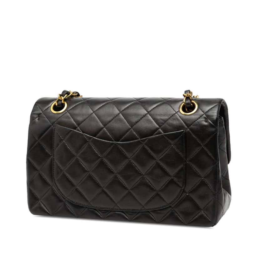Chanel Small Classic Lambskin Double Flap Black Leather Good condition - Back View