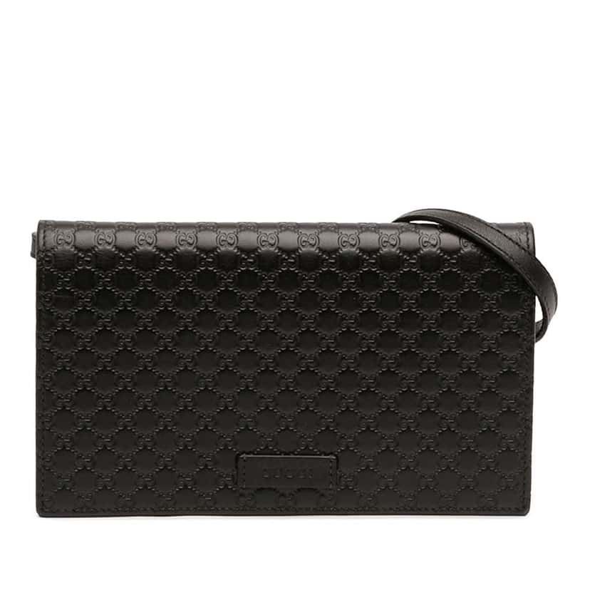 Gucci Microguccissima Wallet on Strap Black Leather Very good condition - Front View