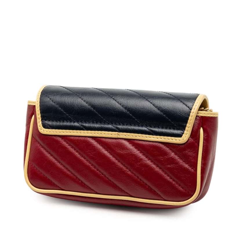 Gucci Super Mini GG Marmont Tricolor Matelasse Leather Torchon Flap Crossbody Red Leather Good condition - Back View