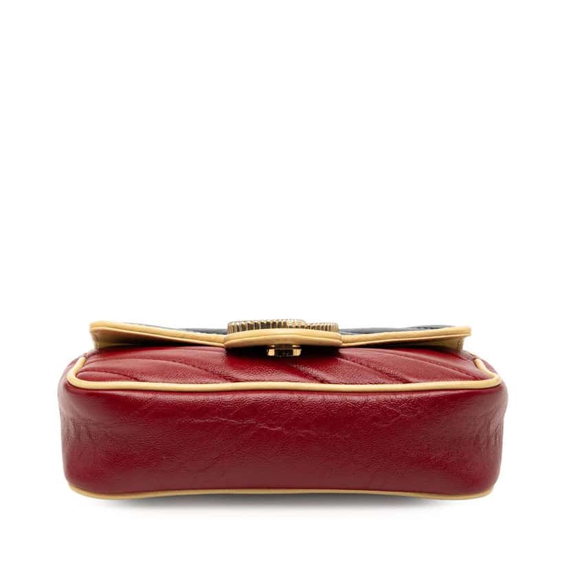 Gucci Super Mini GG Marmont Tricolor Matelasse Leather Torchon Flap Crossbody Red Leather Good condition - Inside View
