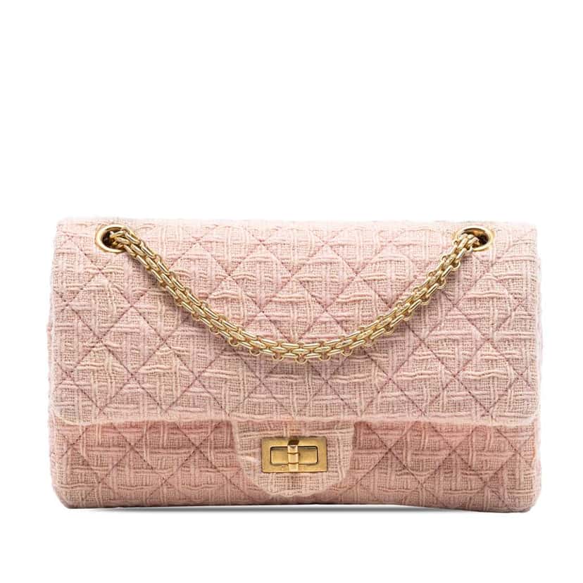Chanel Quilted Tweed Reissue 2.55 Double Flap 225 Pink Tweed Good condition - Front View