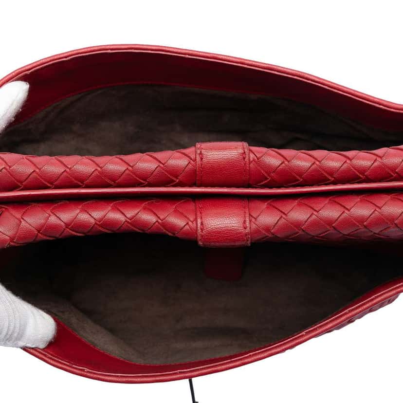 Bottega Veneta Nappa Intrecciato Double Sided Flap Messenger Bag Red Leather Very good condition - Model View