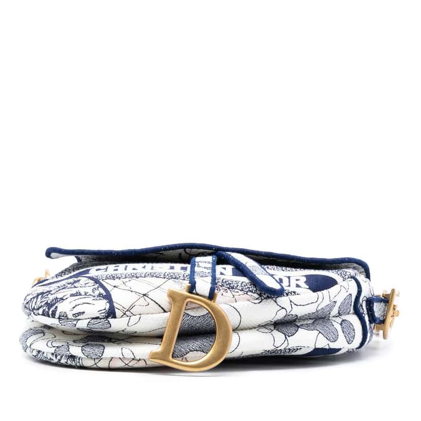 Dior Canvas Embroidered Around the World Saddle Bag Blue Canvas Good condition - Inside View