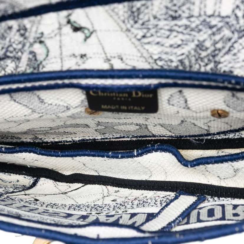 Dior Canvas Embroidered Around the World Saddle Bag Blue Canvas Good condition - Model View