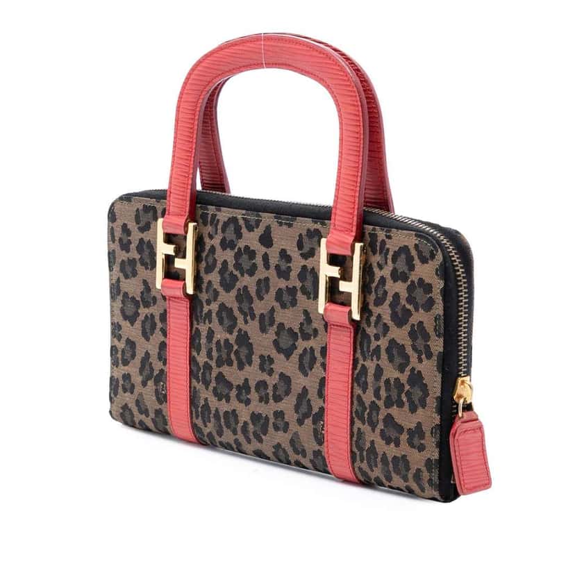 Fendi Leopard Printed Canvas Handbag Brown Canvas Good condition - Back View