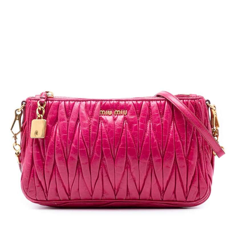 Miu Miu Matelasse Leather Shoulder Bag Pink Leather Good condition - Front View