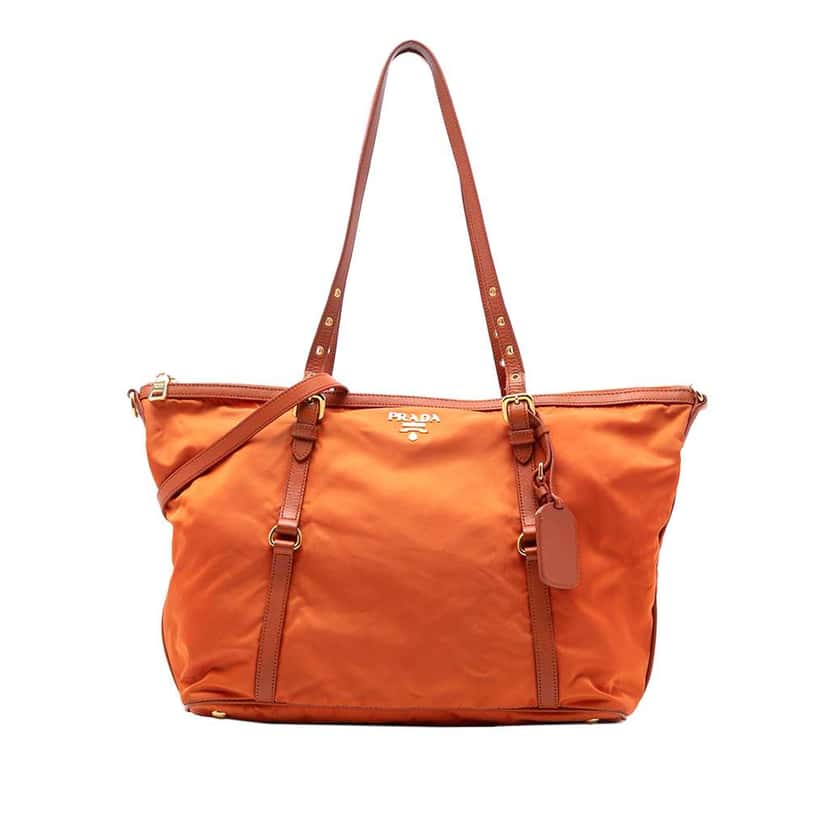 Prada Saffiano Trimmed Tessuto Satchel Orange Very good condition - Front View