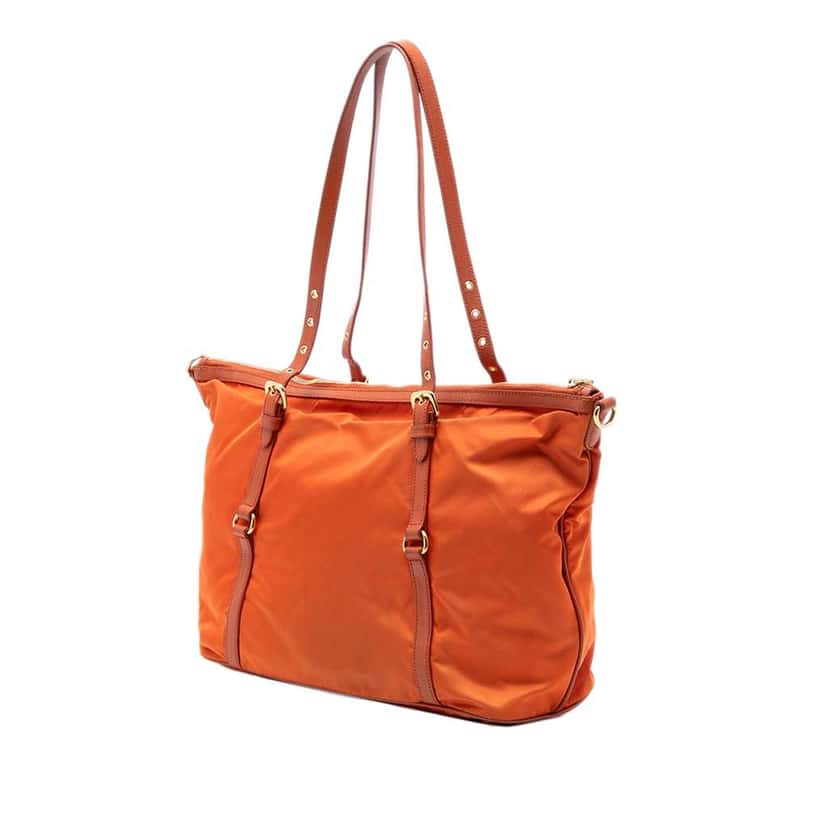 Prada Saffiano Trimmed Tessuto Satchel Orange Very good condition - Back View