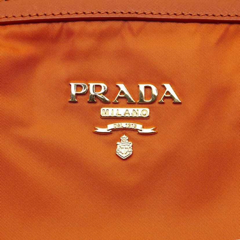 Prada Saffiano Trimmed Tessuto Satchel Orange Very good condition - Box View