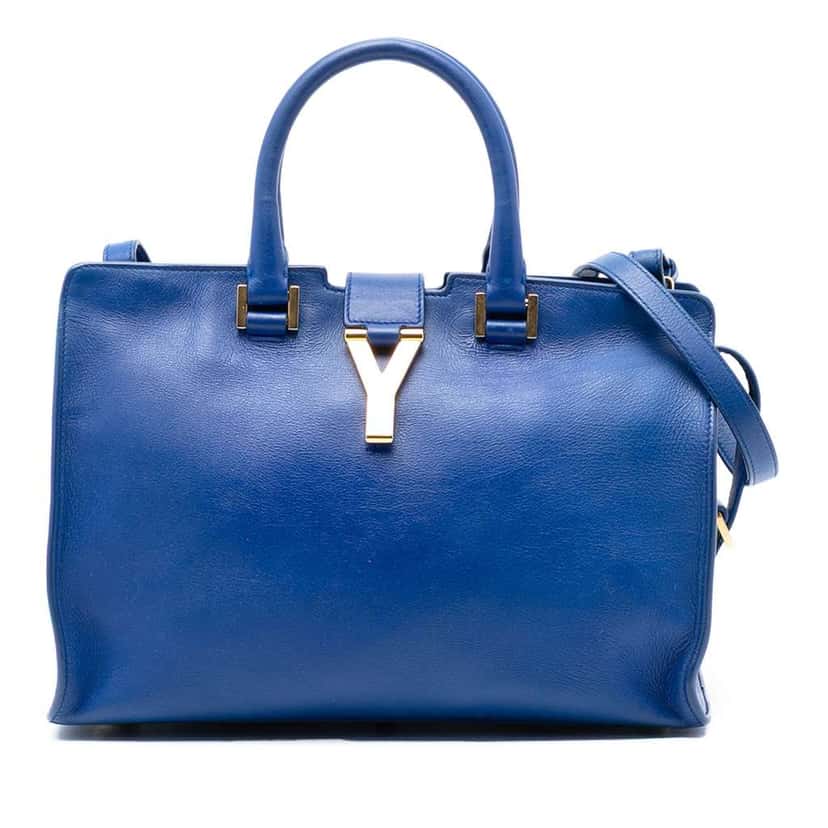 Saint Laurent Small Calfskin Cabas Chyc Satchel Blue Leather Very good condition - Front View