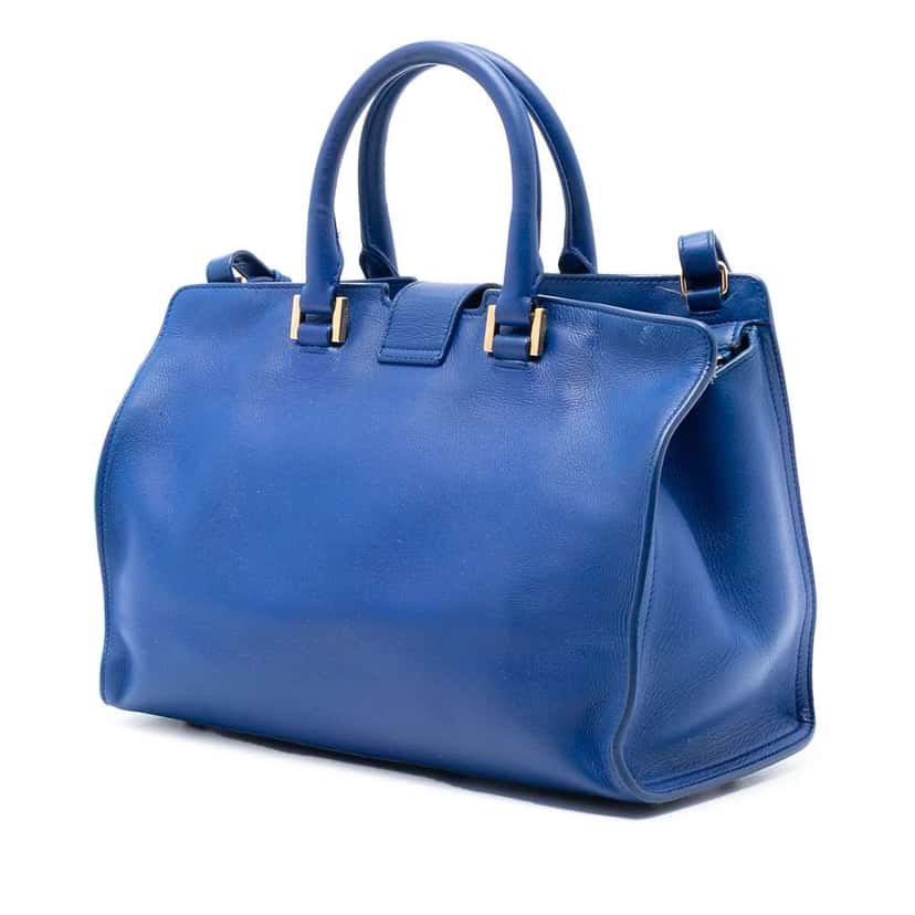 Saint Laurent Small Calfskin Cabas Chyc Satchel Blue Leather Very good condition - Back View