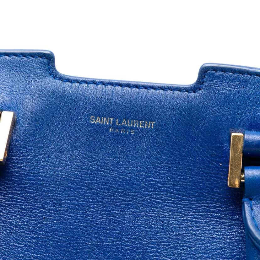 Saint Laurent Small Calfskin Cabas Chyc Satchel Blue Leather Very good condition - Box View