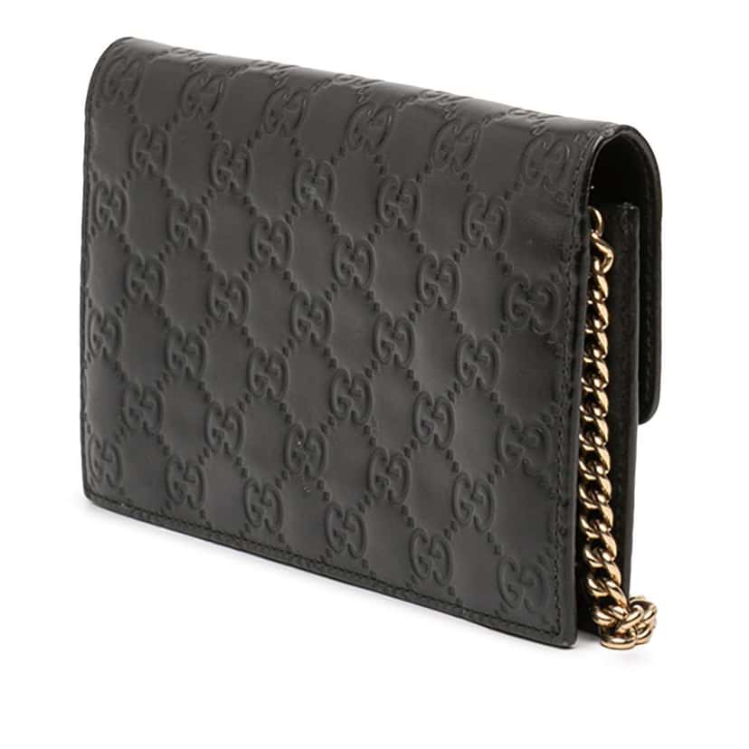 Gucci Guccissima Interlocking G Wallet On Chain Black Leather Good condition - Back View