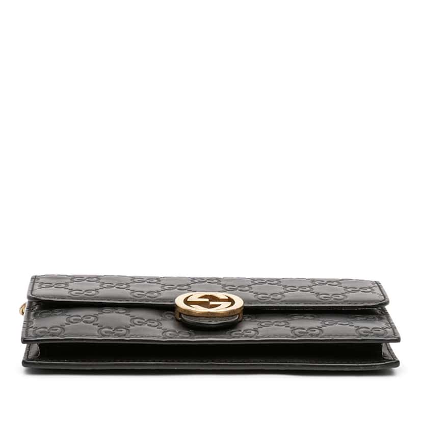 Gucci Guccissima Interlocking G Wallet On Chain Black Leather Good condition - Inside View