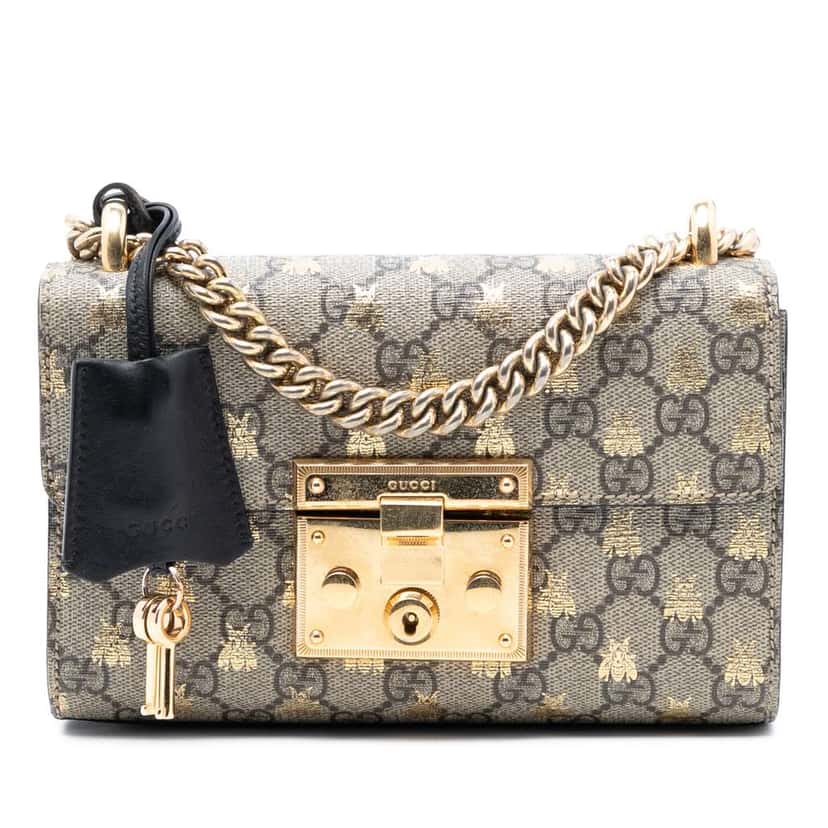 Gucci Small GG Supreme Bee Padlock Crossbody Brown Canvas Very good condition - Front View