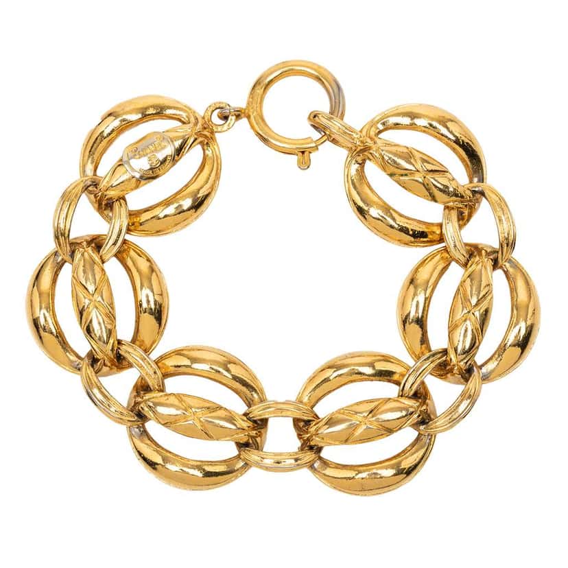 Chanel Gold Plated Quilted Chain Link Bracelet Gold Metal Good condition - Front View