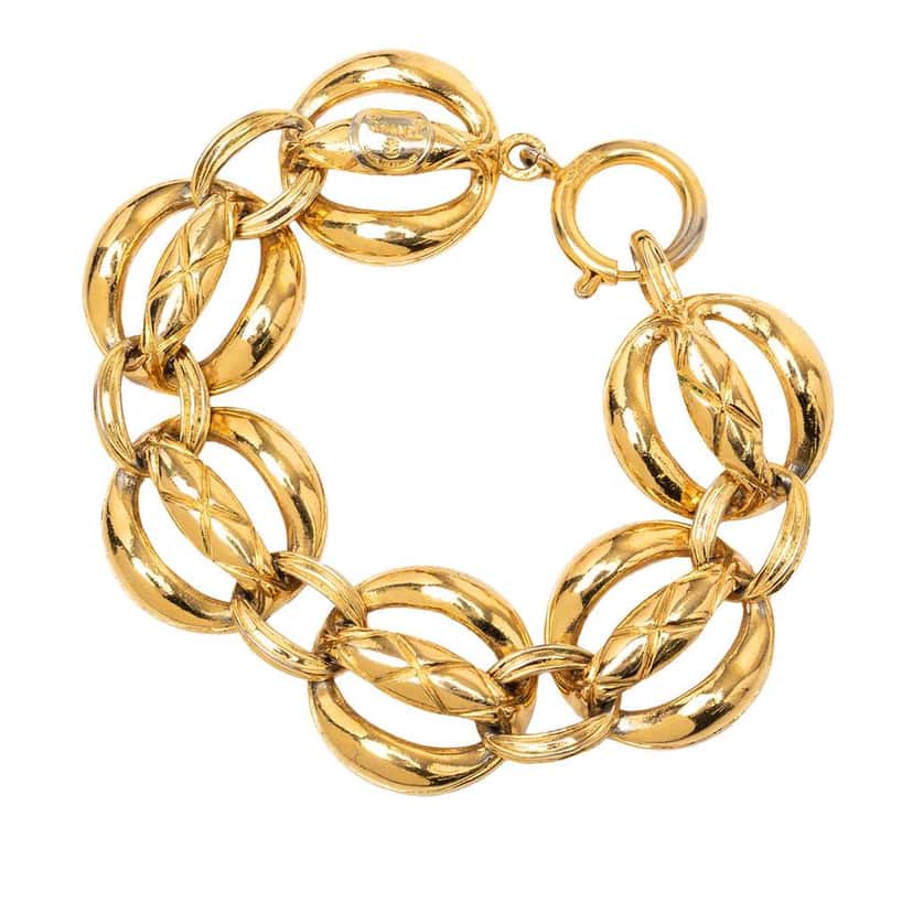 Chanel Gold Plated Quilted Chain Link Bracelet Gold Metal Good condition - Back View