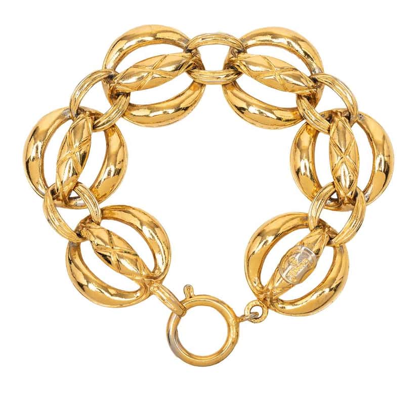 Chanel Gold Plated Quilted Chain Link Bracelet Gold Metal Good condition - Inside View