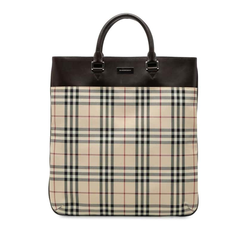 Burberry House Check Canvas Tote Brown Canvas Good condition - Front View