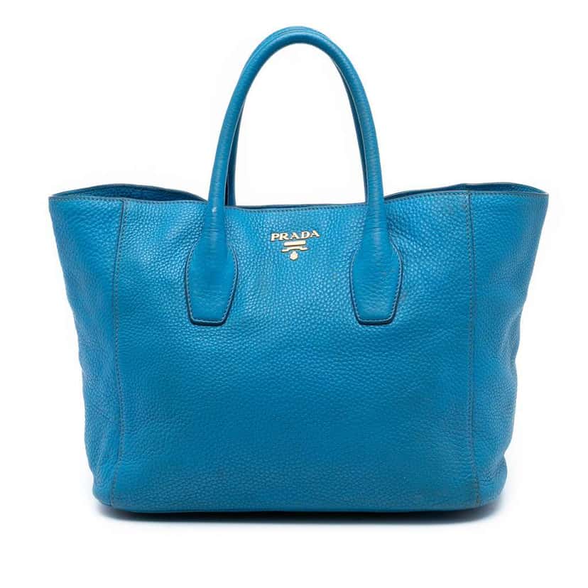 Prada Vitello Daino Open Convertible Tote Blue Leather Very good condition - Front View