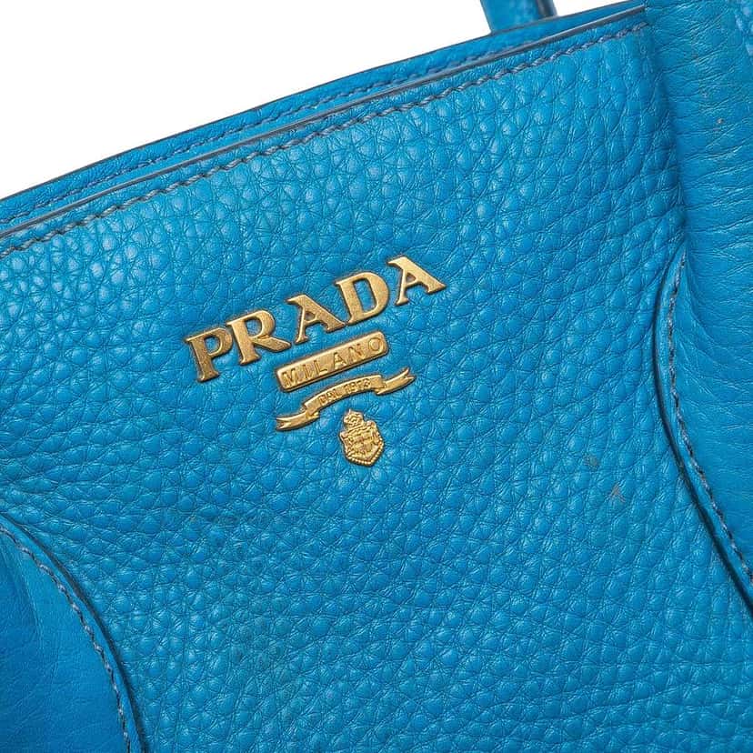 Prada Vitello Daino Open Convertible Tote Blue Leather Very good condition - Box View
