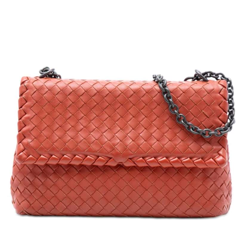 Bottega Veneta Small Nappa Intrecciato Olimpia Shoulder Bag Orange Leather Good condition - Front View