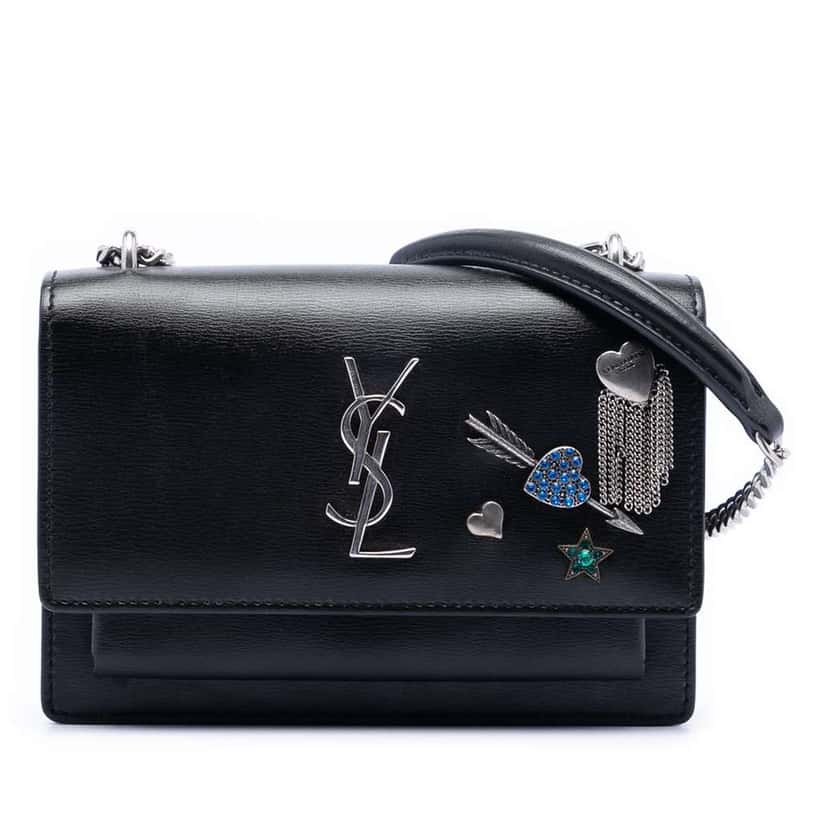 Saint Laurent Mini Calfskin Monogram Lucky Charms Sunset Wallet on Chain Black Leather Very good condition - Front View
