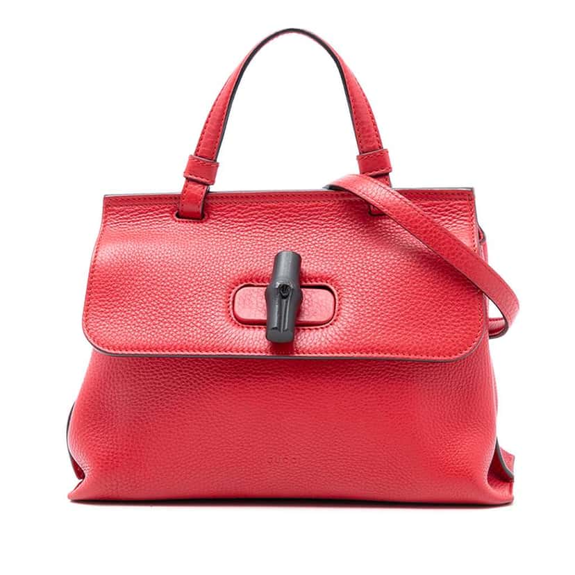 Gucci Small Leather Bamboo Daily Satchel Red Leather Very good condition - Front View