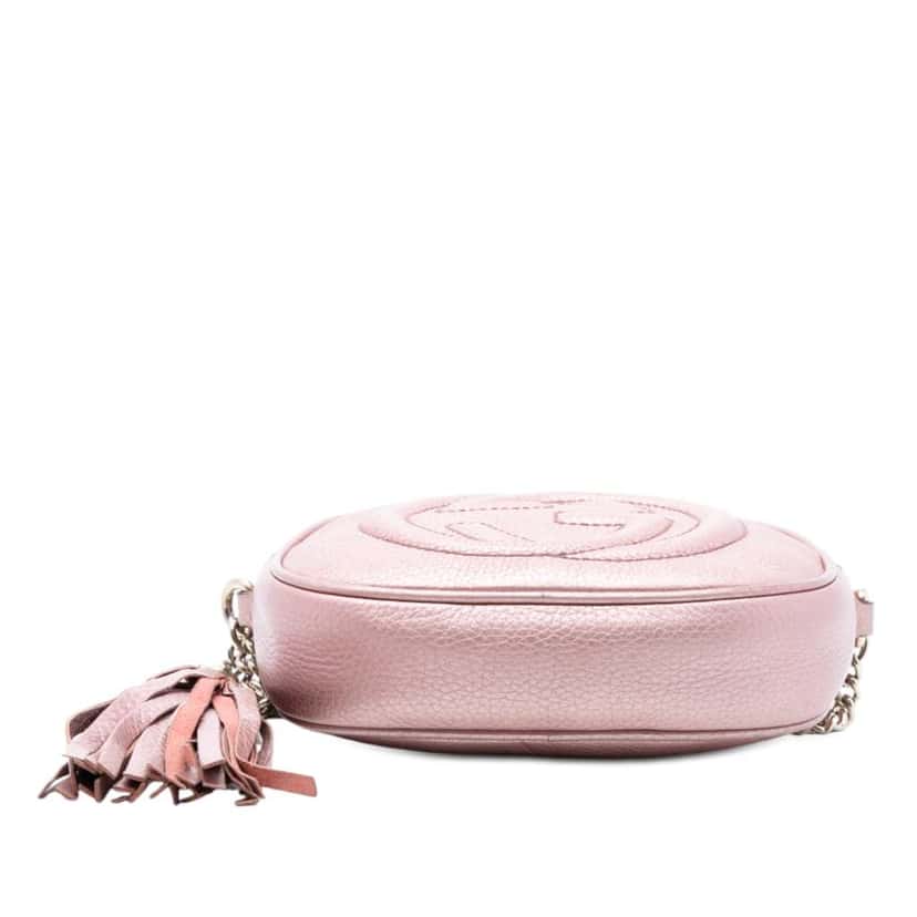 Gucci Mini Metallic Pebbled Calfskin Soho Chain Crossbody Pink Leather Very good condition - Inside View