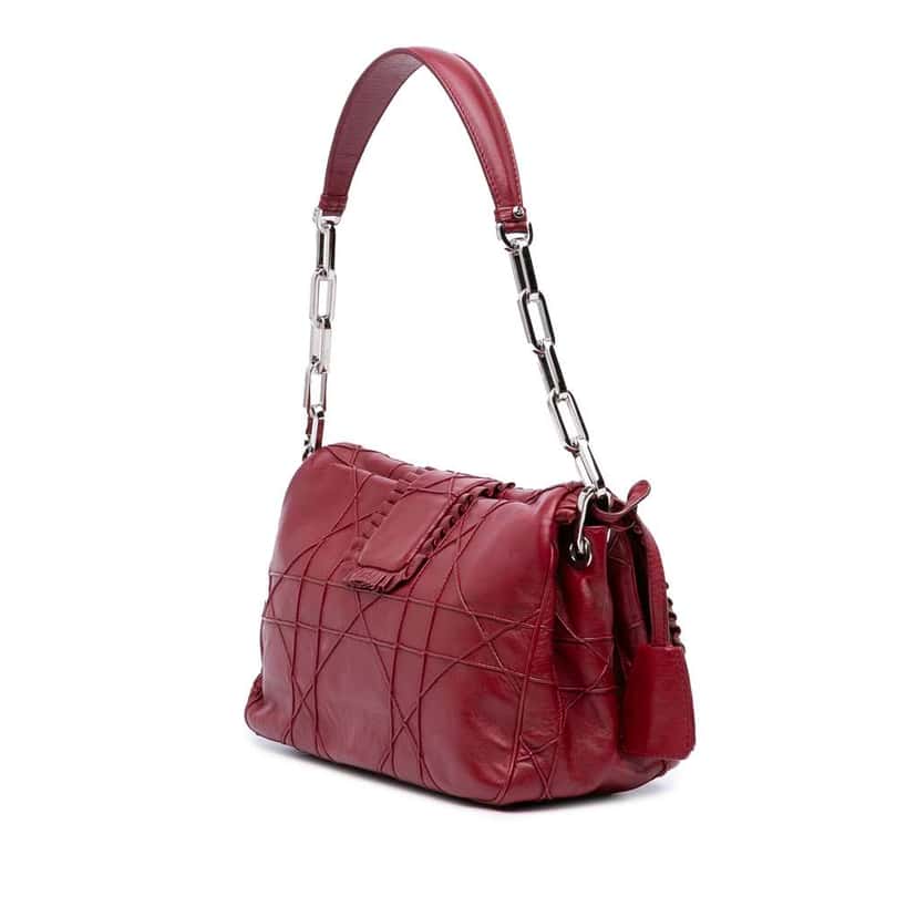 Dior Lambskin Cannage New Lock Ruffle Flap Red Leather Good condition - Back View