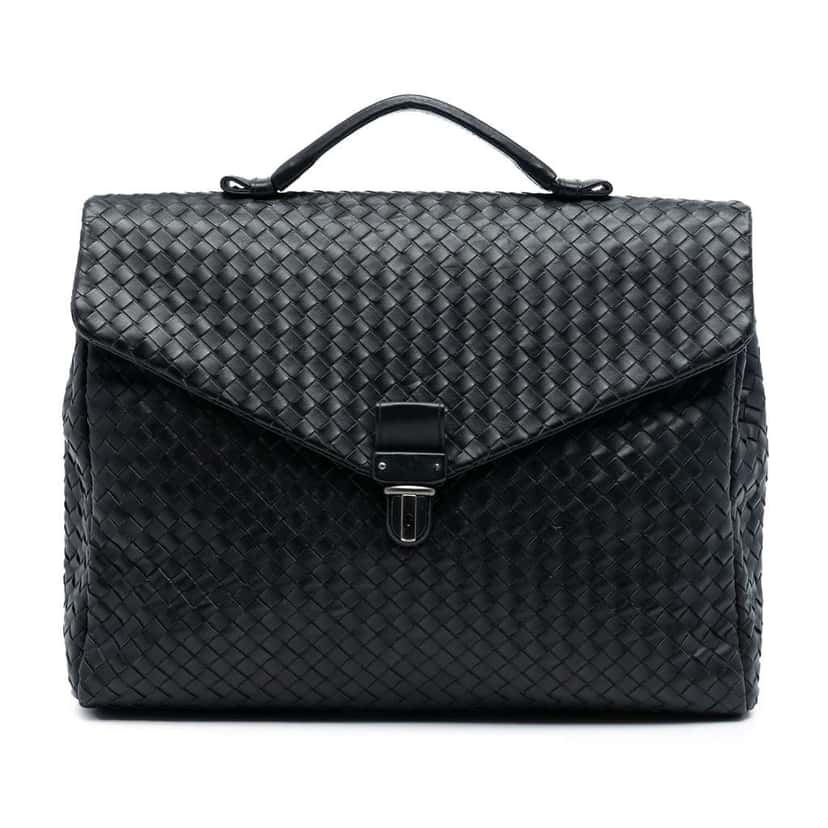 Bottega Veneta Nappa Intrecciato Business Bag Black Leather Good condition - Front View