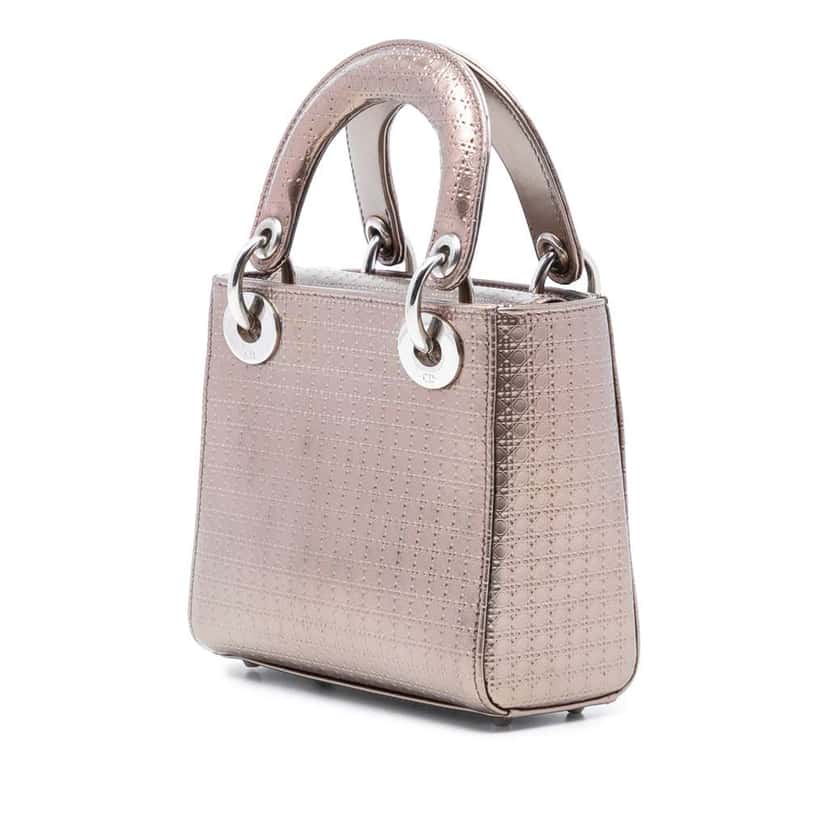 Dior Mini Metallic Patent Microcannage Lady Dior Gold Leather Good condition - Back View