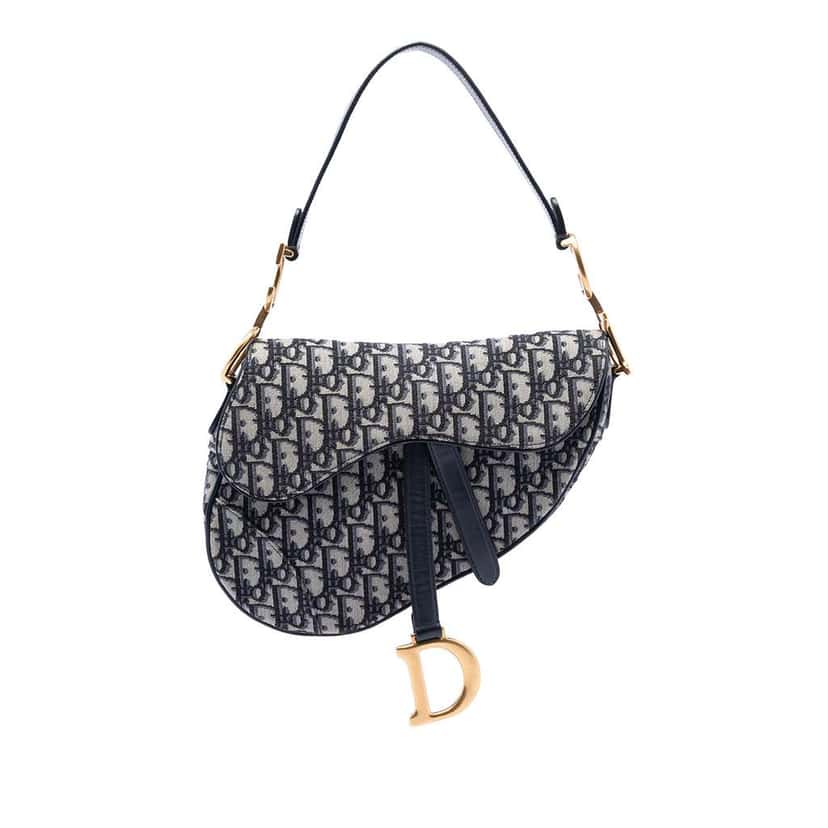 Dior Oblique Canvas Saddle Bag Blue Canvas Very good condition - Front View