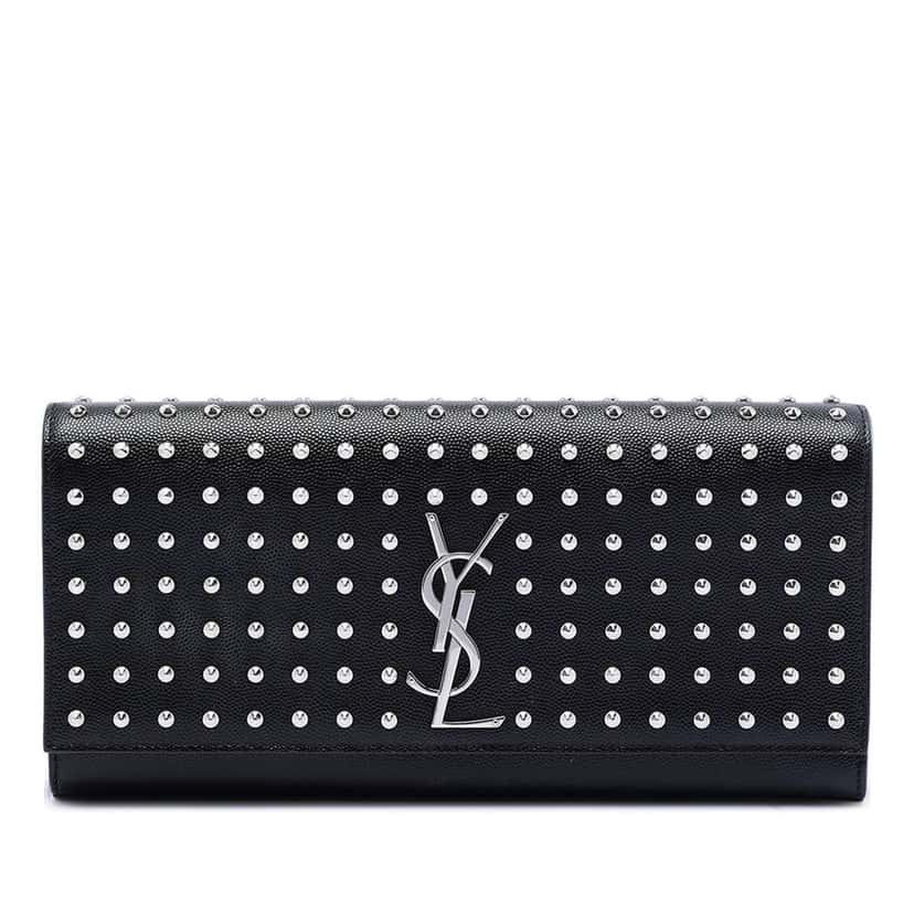 Saint Laurent Grain De Poudre Classic Monogram Studded Clutch Black Leather Good condition - Front View