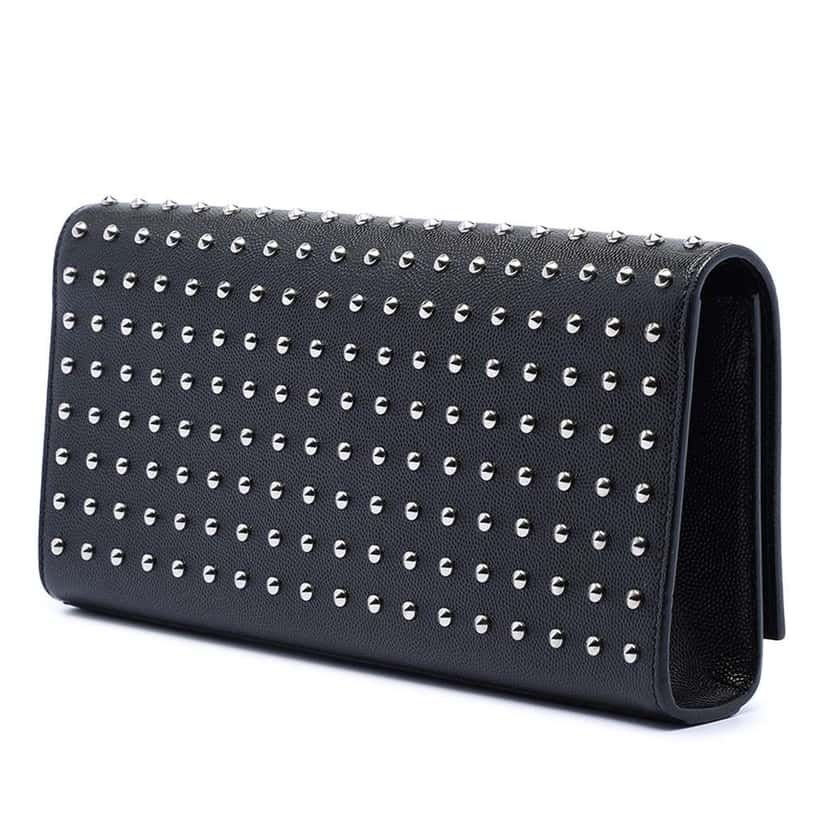 Saint Laurent Grain De Poudre Classic Monogram Studded Clutch Black Leather Good condition - Back View