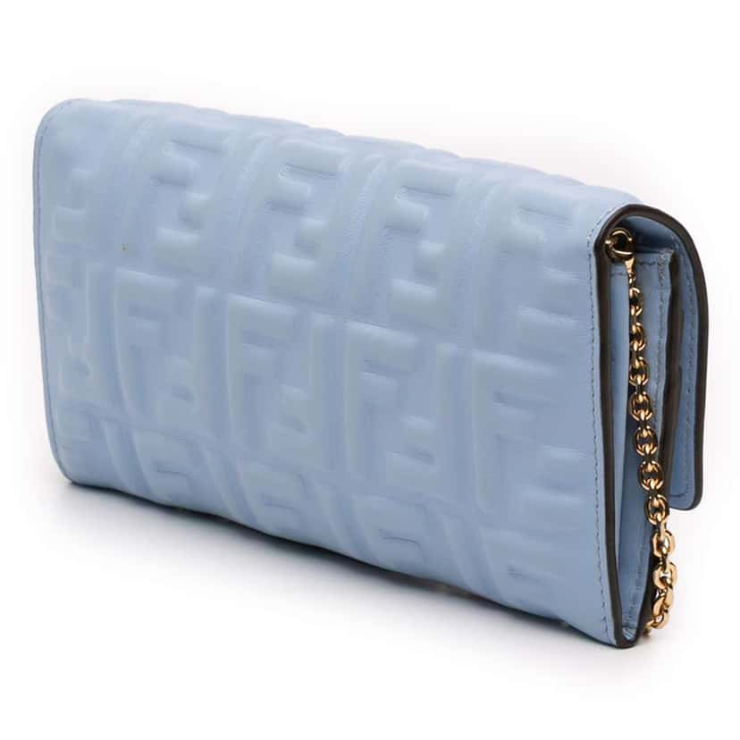 Fendi Zucca Embossed Leather Wallet on Chain Blue Leather Very good condition - Back View