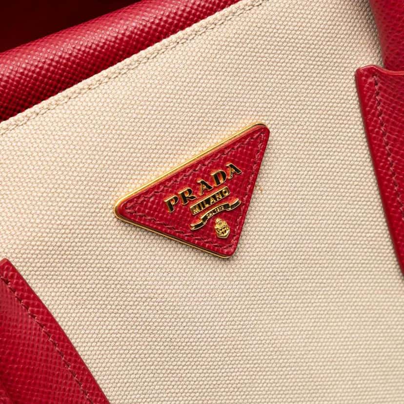 Prada Large Canapa and Saffiano Double Satchel Brown Canvas Very good condition - Box View