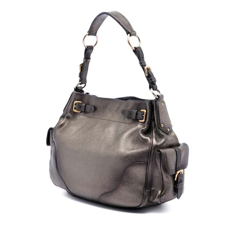 Prada Metallic Vitello Daino Side Flap Pockets Shoulder Bag Gold Leather Good condition - Back View