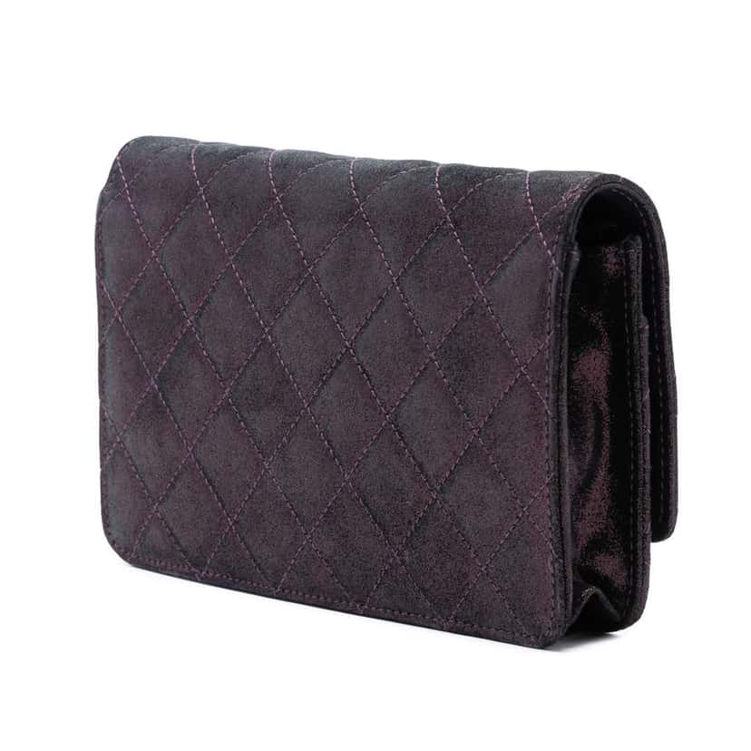 Chanel Quilted Iridescent Lambskin Tartan Button Wallet On Chain Purple Leather Very good condition - Back View
