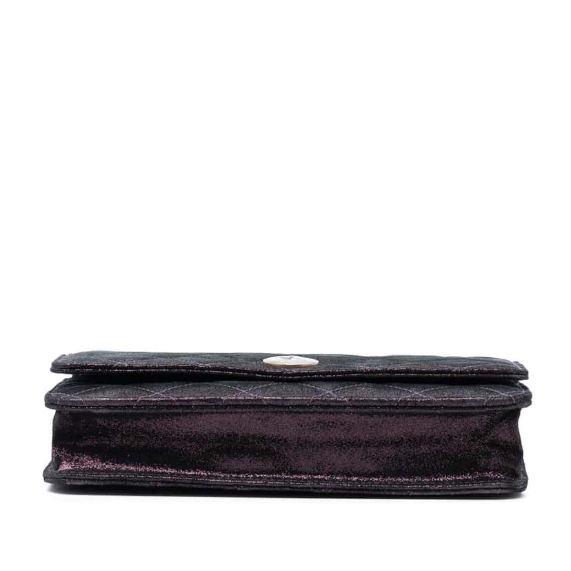 Chanel Quilted Iridescent Lambskin Tartan Button Wallet On Chain Purple Leather Very good condition - Inside View