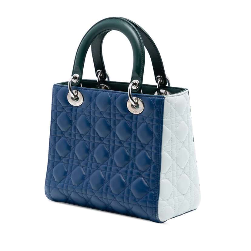 Dior Medium Tricolor Lambskin Cannage Lady Dior Blue Leather Good condition - Back View