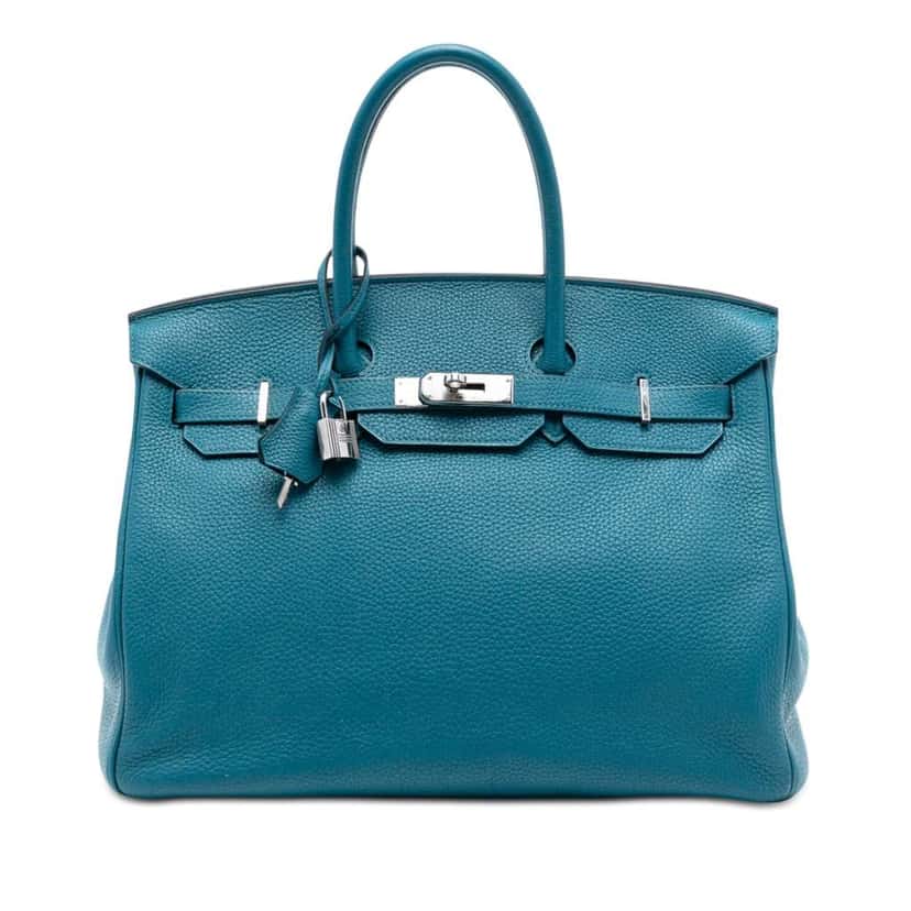Hermès Clemence Birkin Retourne 35 Blue Leather Very good condition - Front View