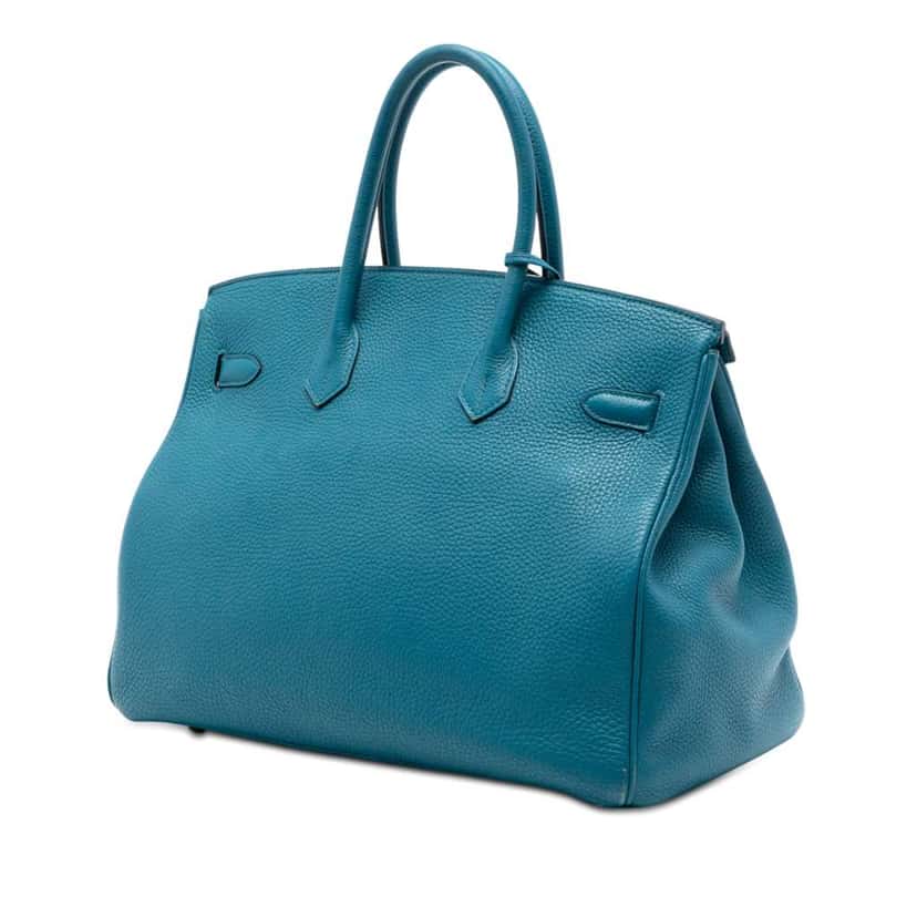 Hermès Clemence Birkin Retourne 35 Blue Leather Very good condition - Back View
