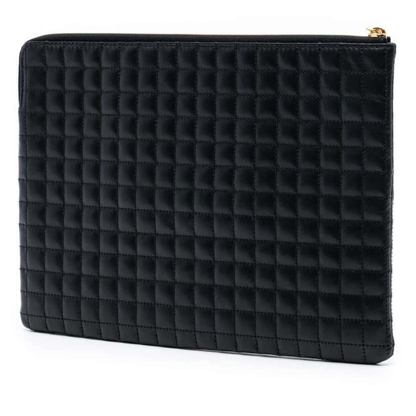 Celine Quilted Calfskin C Charm Pouch Black Leather Very good condition - Back View