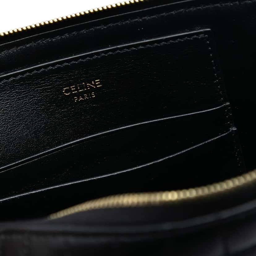 Celine Quilted Calfskin C Charm Pouch Black Leather Very good condition - Box View