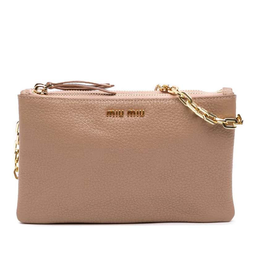 Miu Miu Goatskin Madras Crossbody Brown Leather Good condition - Front View